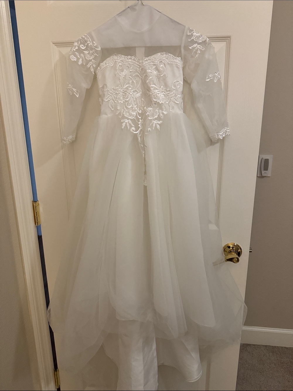 White Lace Bodice Formal Flower Girl Dress with Sheer Sleeves